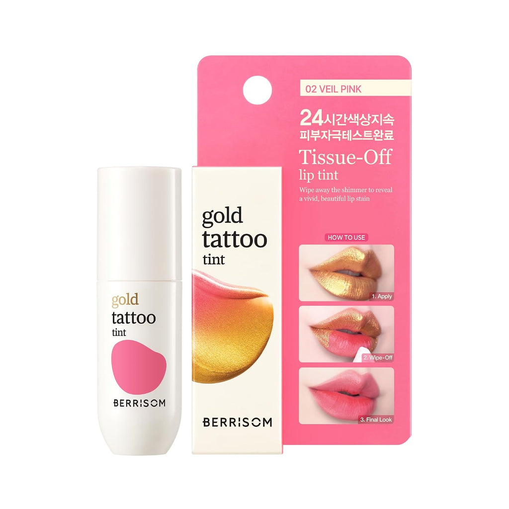 Gold Wipe-off 24H Lip Stain, Korean Buildable Lip Tint (Veil Pink)