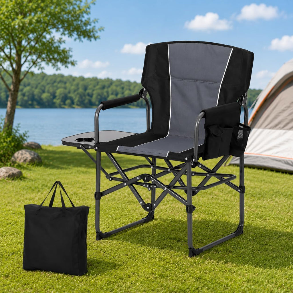 Oversized Directors Camping Chair for Adults, Heavy Duty Folding Camping Chair Supports 400 LBS, Portable Lawn Chair