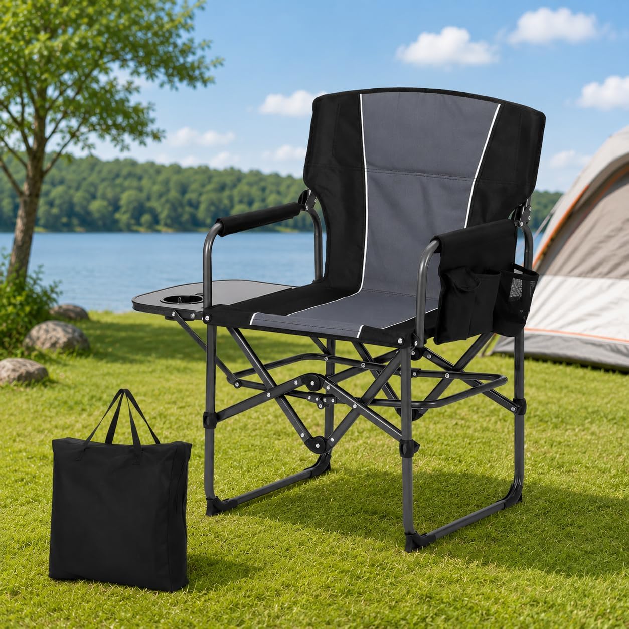 Oversized Directors Camping Chair for Adults, Heavy Duty Folding Camping Chair Supports 400 LBS, Portable Lawn Chair