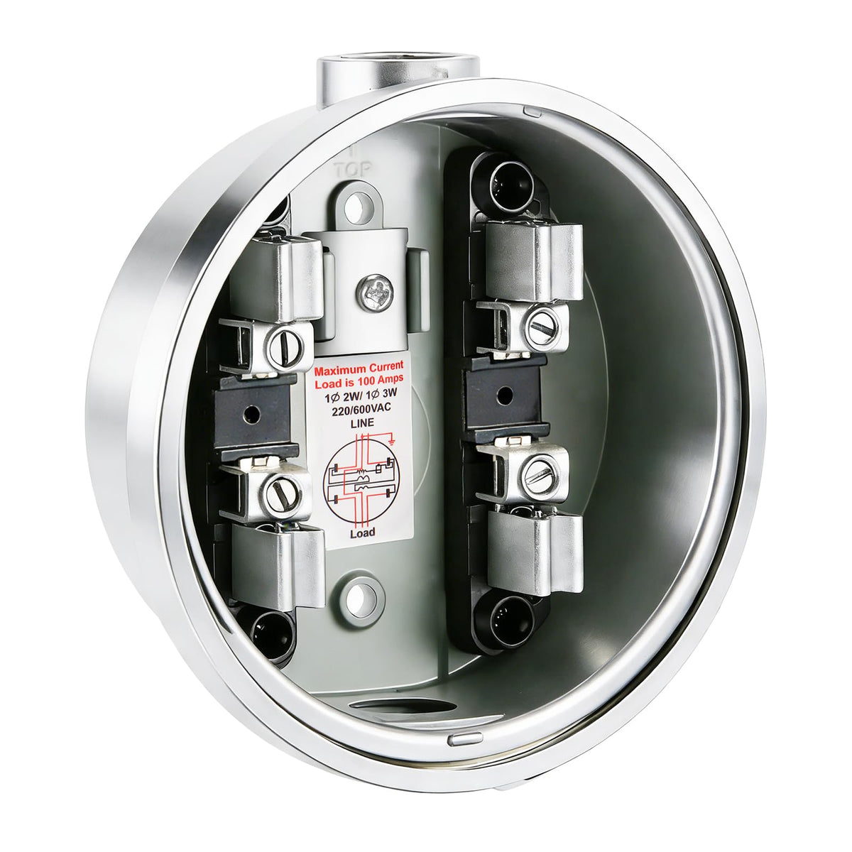 100A 4 Jaw Meter Base, 240V 3 Wire Ring Type Meter Socket with Horn Bypass Cover Plate, For Overhead & Underground Power Feed