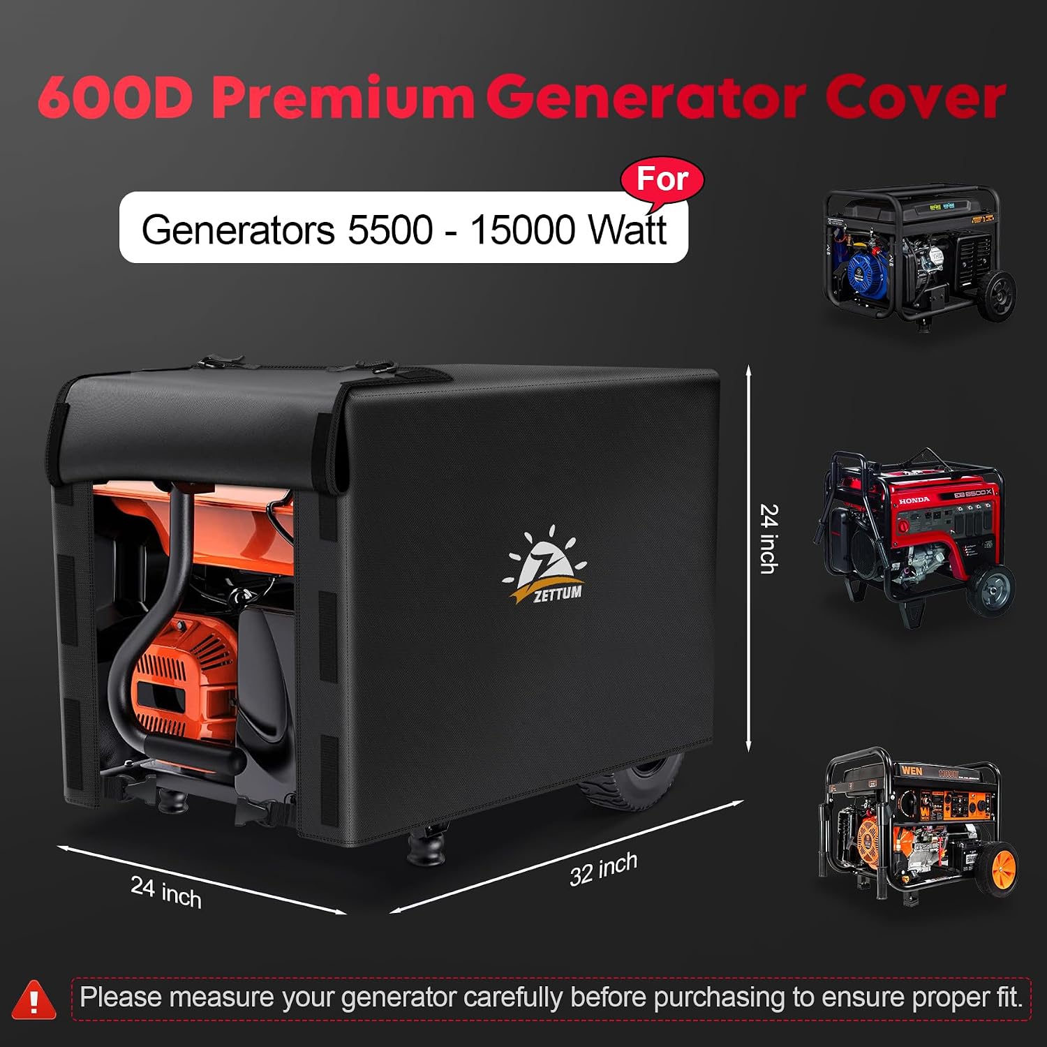 Generator Cover 32 Inch - 600D Outdoor Generator Covers Heavy Duty Waterproof, Small Outside Equipment Cover for