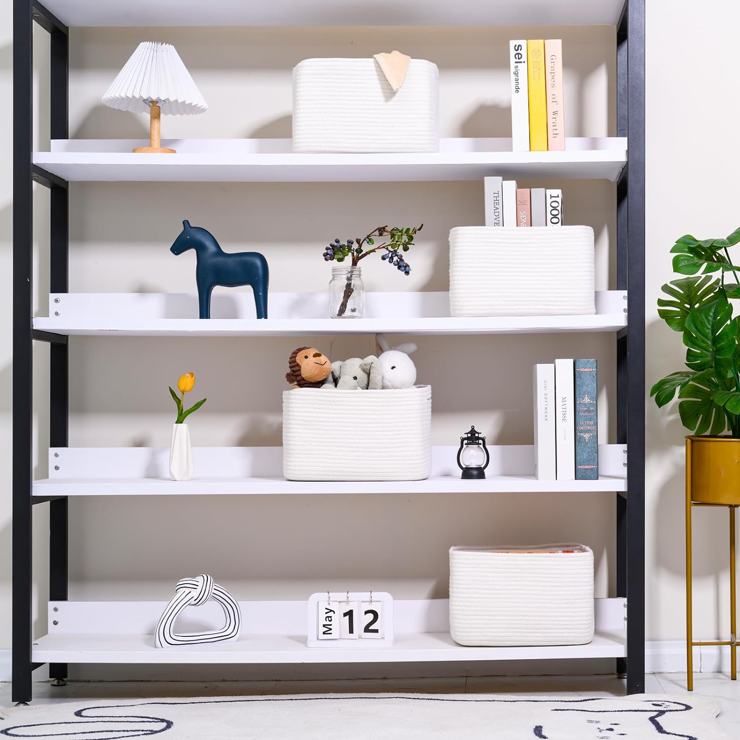 Storage Baskets for Organizing, Woven Basket for Storage, Storage Baskets Bin for Shelves, Cotton Rope Basket with