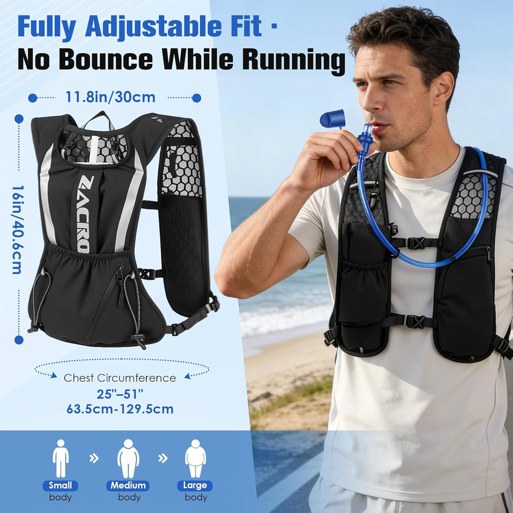 Running Hydration Vest Backpack, Running Vest with 2L Water Bladder for Men Women, Lightweight Water Backpack for