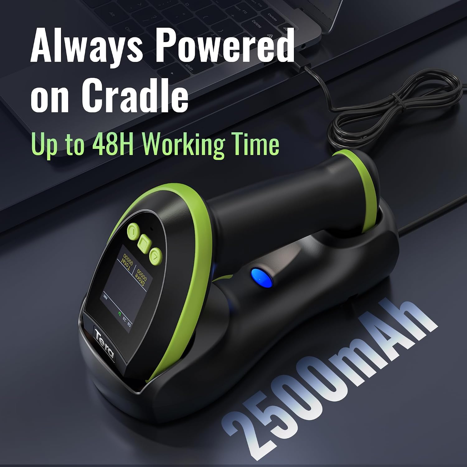 Barcode Scanner 2D Wireless with Screen: Charging Cradle HW0009 Green | 3-Button Color Screen, Works with Bluetooth