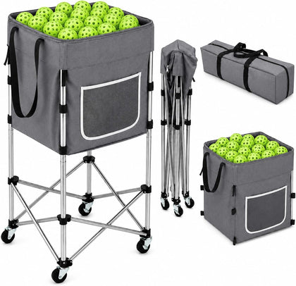 Tennis Ball Hopper with Wheels, 180 Capacity Ball Cart, Grey