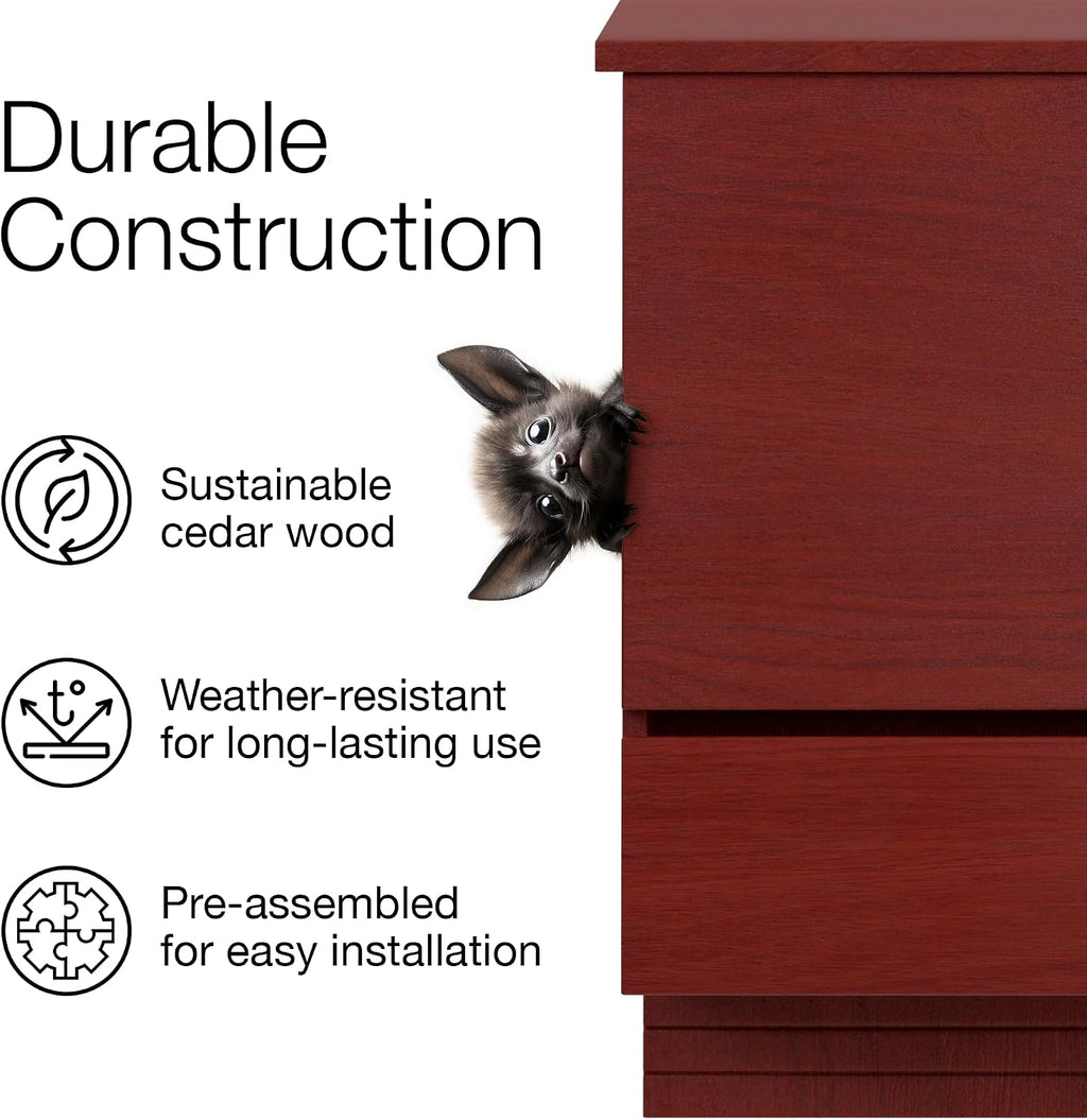 Bat House - Large Outdoor Bat Box with Double Chamber - Cedar Wood