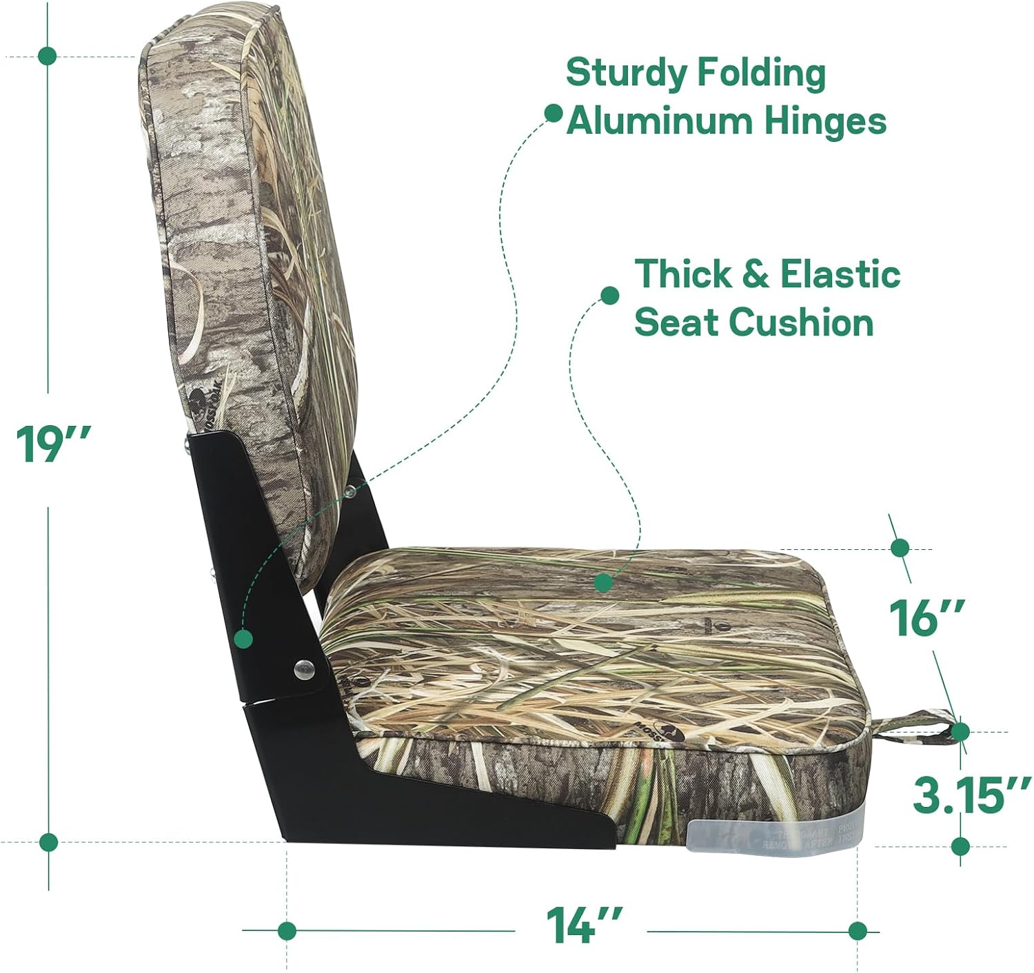 Folding Boat Seats Padded Camo Fishing Boat Chair with Backrest Marine Bass Jon Boat Seat
