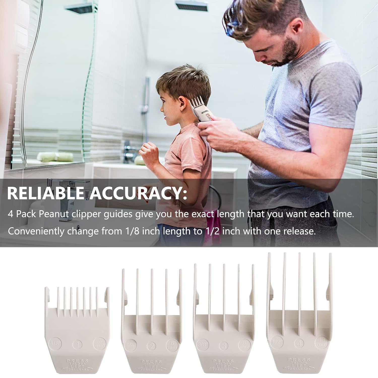 Professional Peanut Clipper Guards - 4-Piece Clipper Guides For Wahl Peanut, Trimmer Cutting Guides Set - Competible