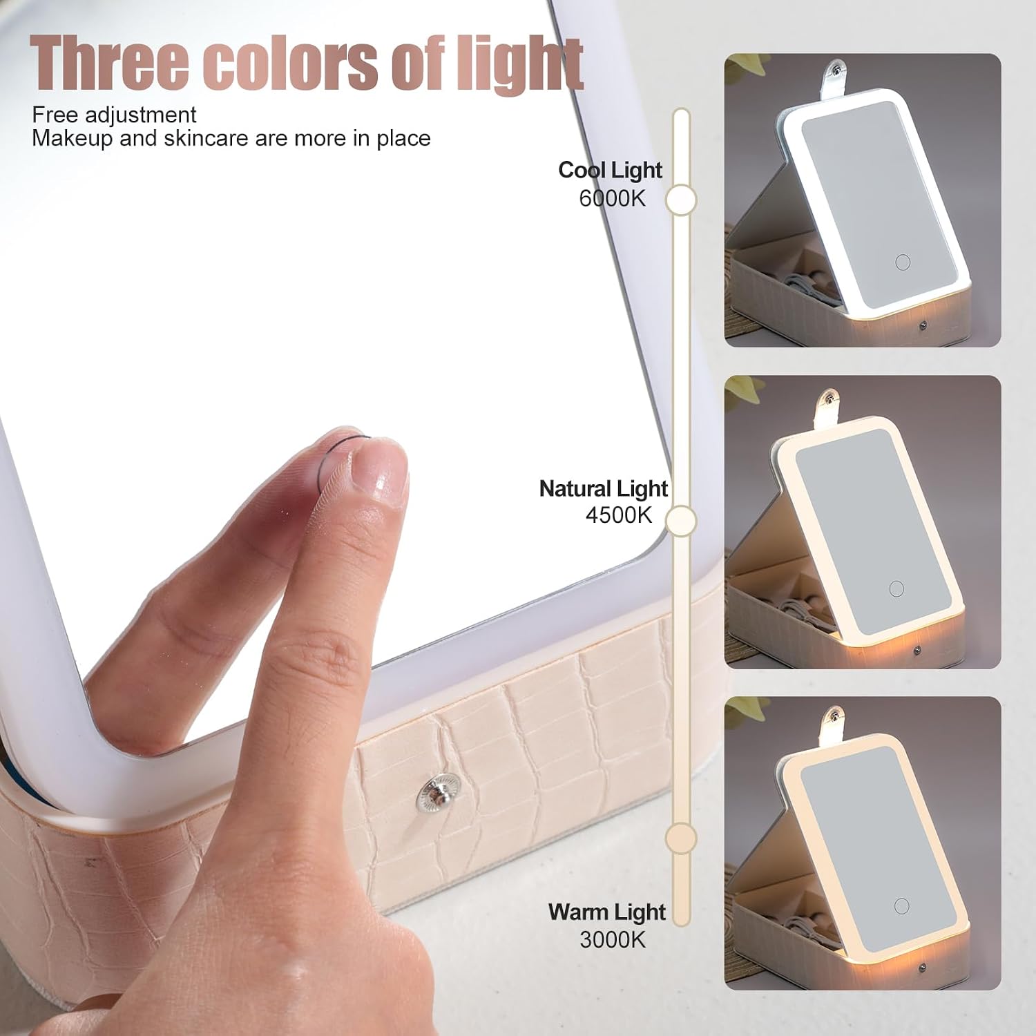 large Led Makeup Mirror Case Travel Makeup Brushes Set 15 Pcs – LED Light Mirror with Makeup Sponge for Enhanced