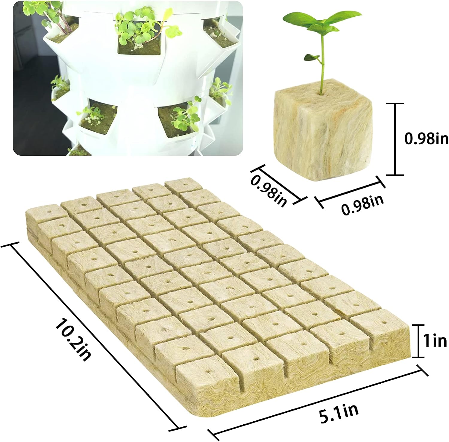 1 Inch Rockwool Cubes Seed Starter Plugs for Hydroponics, 300 Plugs | Promotes Germination Rate & Root Growth