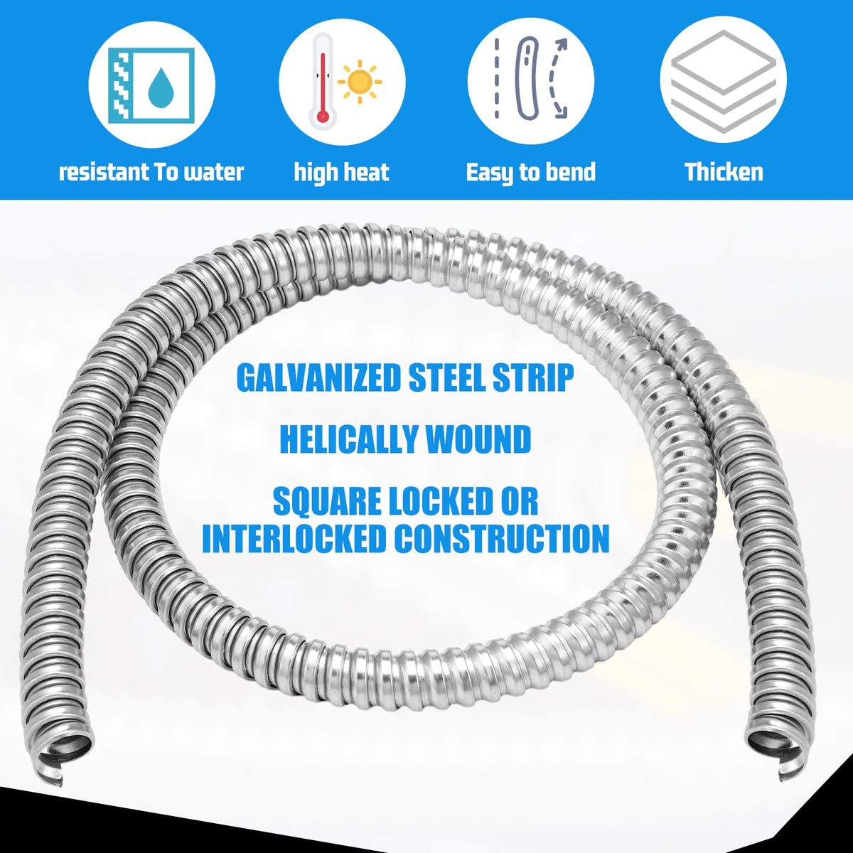 Yaocom 1 Inch Metal Flexible Conduit 50 ft, Galvanized Reduced Wall