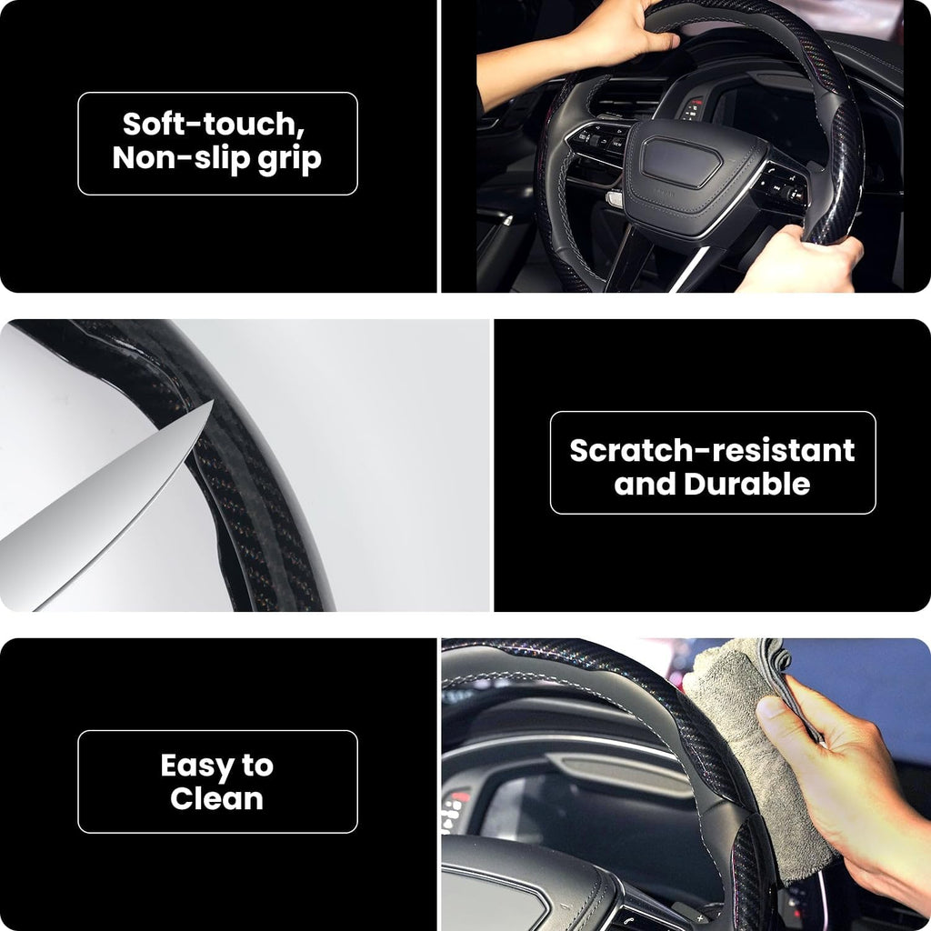 Carbon Fiber Steering Wheel Cover 3PCS Set – Anti-Slip, Scratch-Resistant, Universal Fit for 14–16 Inch Wheels –