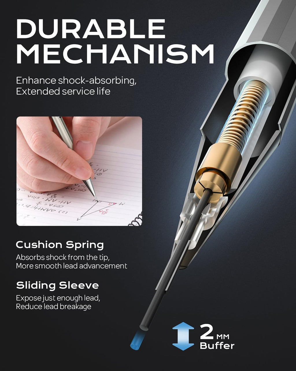4 Pack Mechanical Pencil 0.7mm, MB1000 Metal Mechanical Pencil Set | 6 Tube HB #2 Lead Refill 0.7 mm, 3PCS 4B Eraser