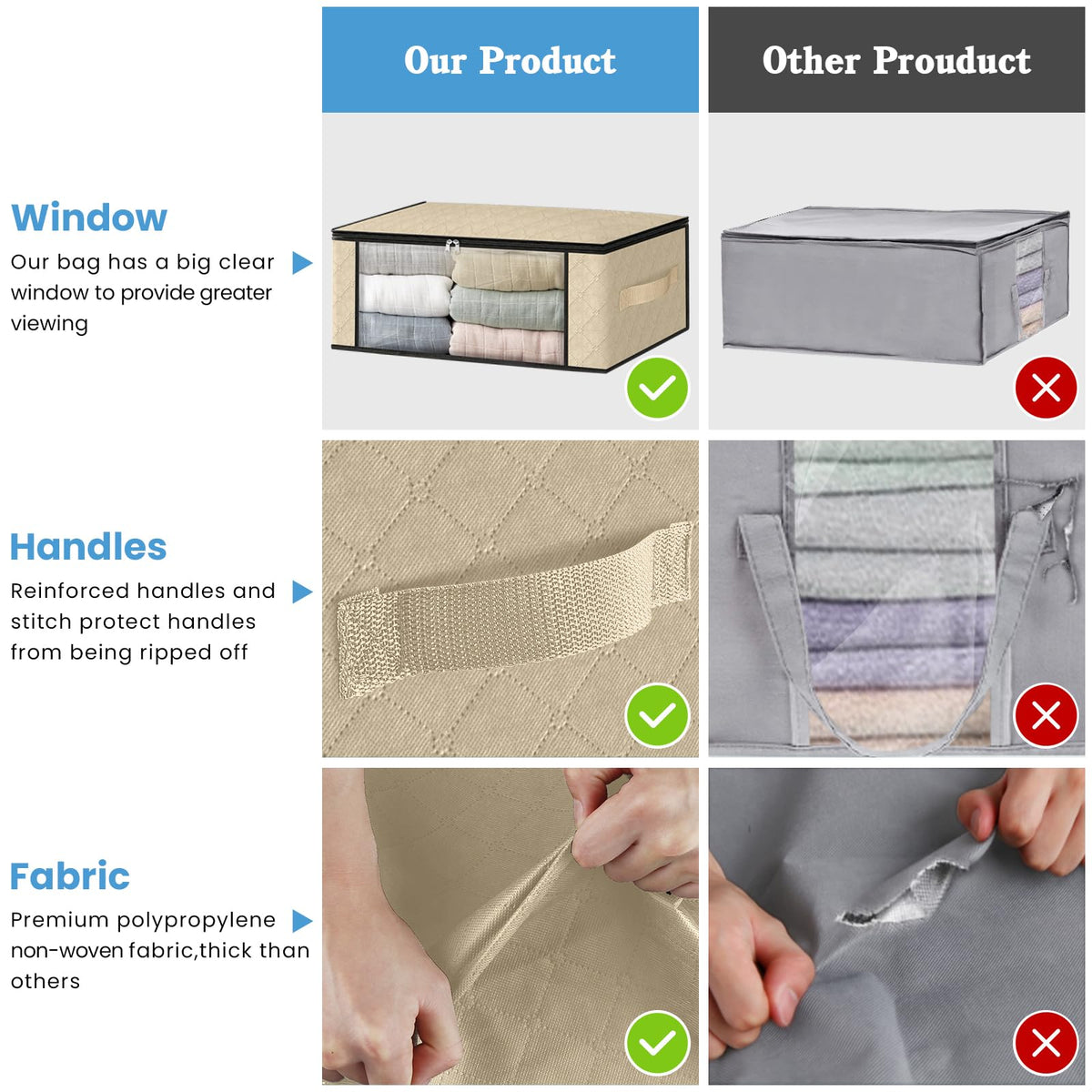 10-Pack Clothes Organizer Storage Bags, 35L Storage Bins, Beige