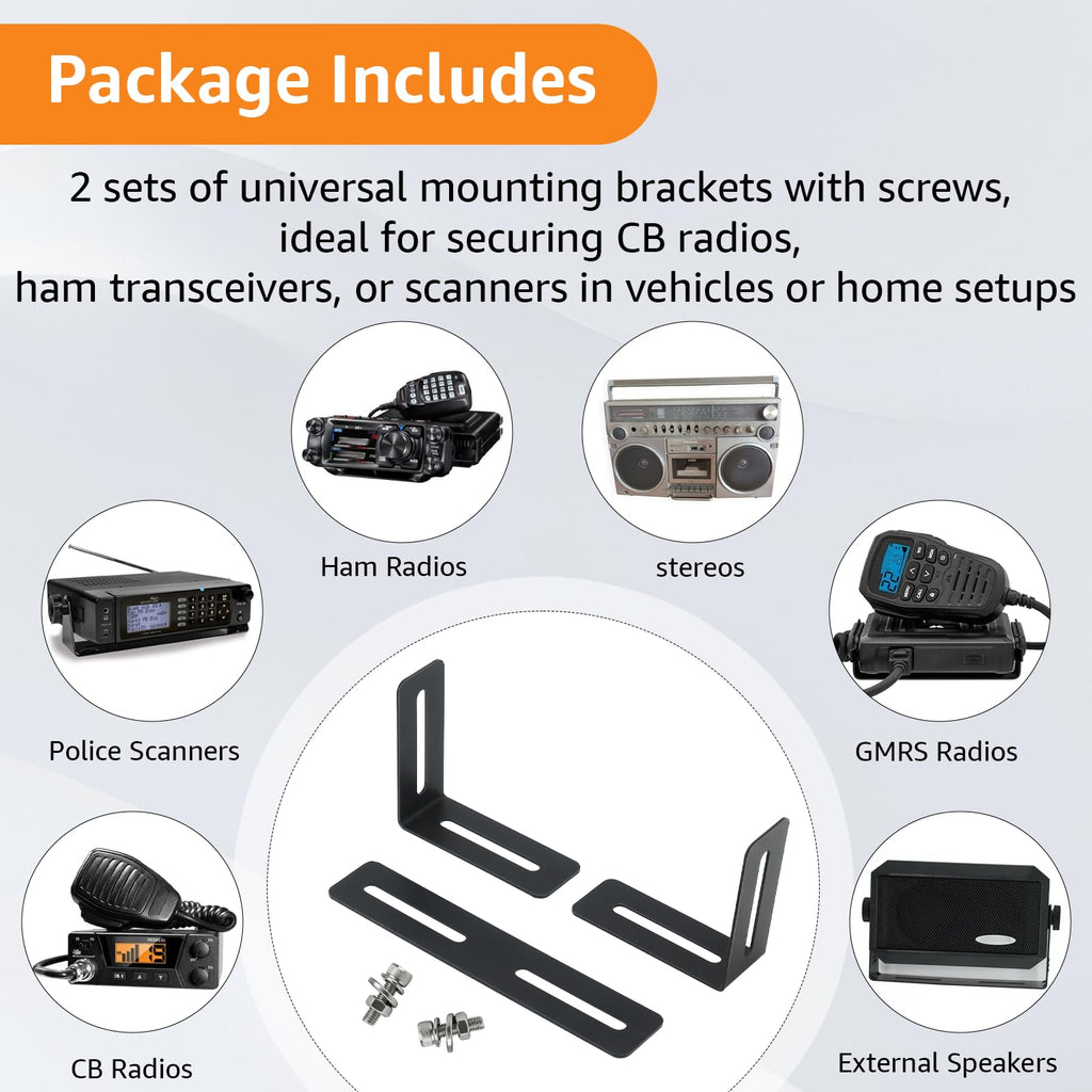 Universal CB Radio Mount Bracket for CB Ham Scanners 6-10 Inch Width 2 Pack