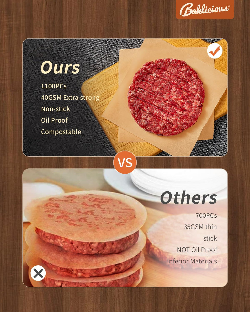 5.5x5.5inch 1100pcs Unbleached Non-Stick Hamburger Patty Paper