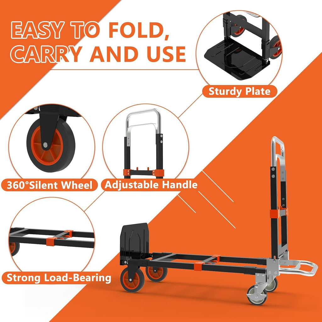 3-in-1 Folding Hand Truck, 500 lb Heavy Duty Steel Dolly | Convertible Hand Truck Dolly with Telescoping Handle