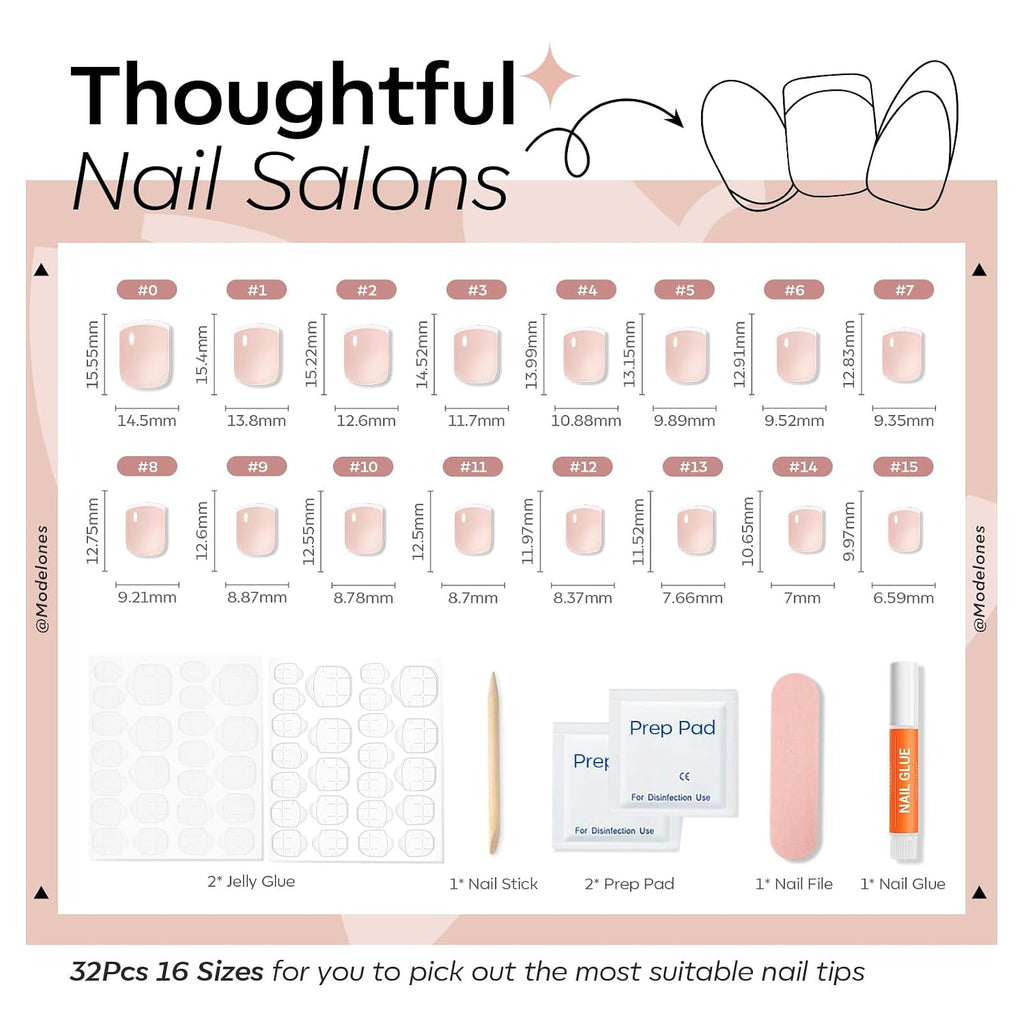 Extra Short Press on Nails, French Tips Squoval Fake Nails