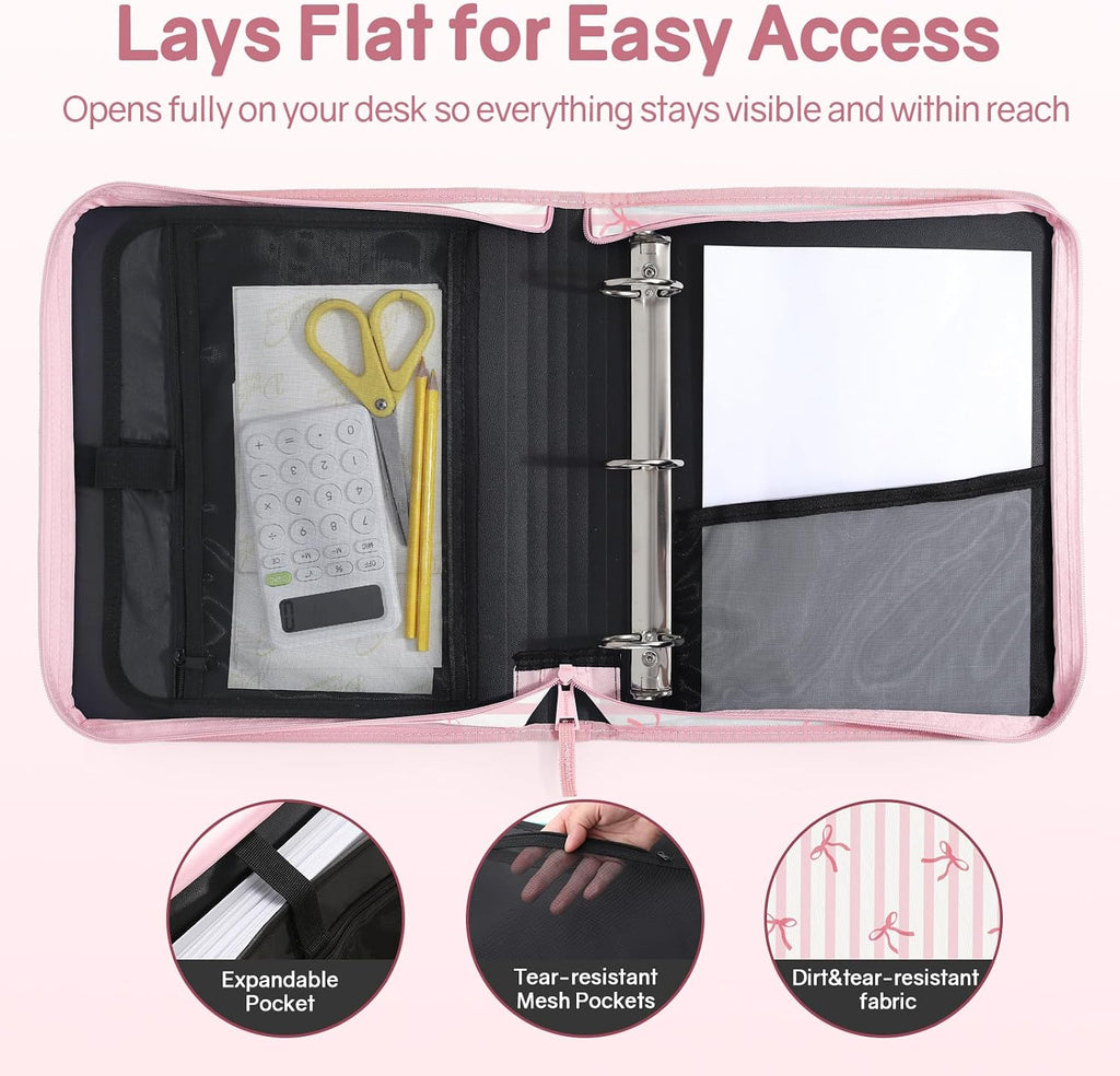 Zippered Binder Bag with Handle, 2-Inch 3-Ring O-Ring, 500-Sheet Capacity, Includes Zip Pocket, 5-Tab Expanding File