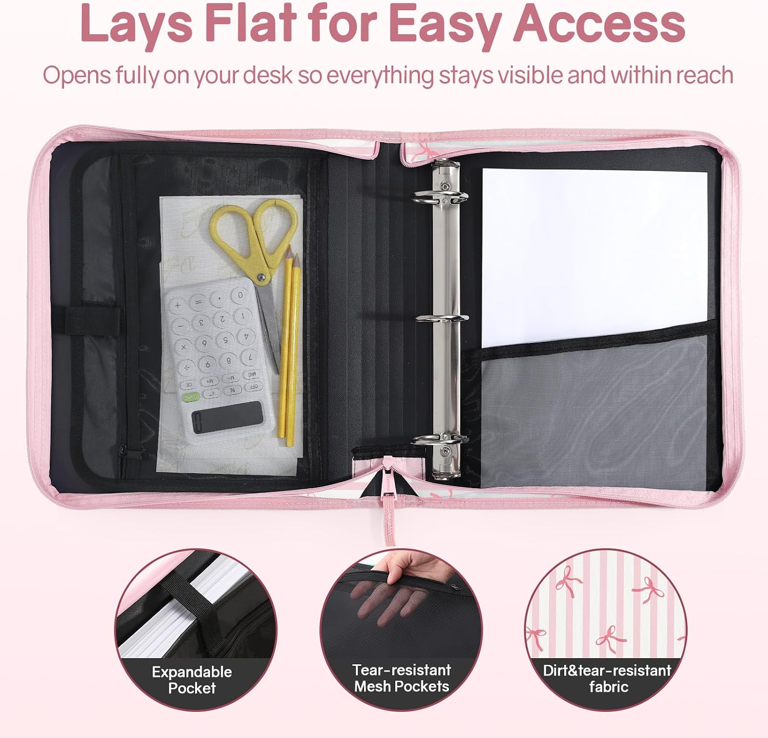 Zippered Binder Bag with Handle, 2-Inch 3-Ring O-Ring, 500-Sheet Capacity, Includes Zip Pocket, 5-Tab Expanding File