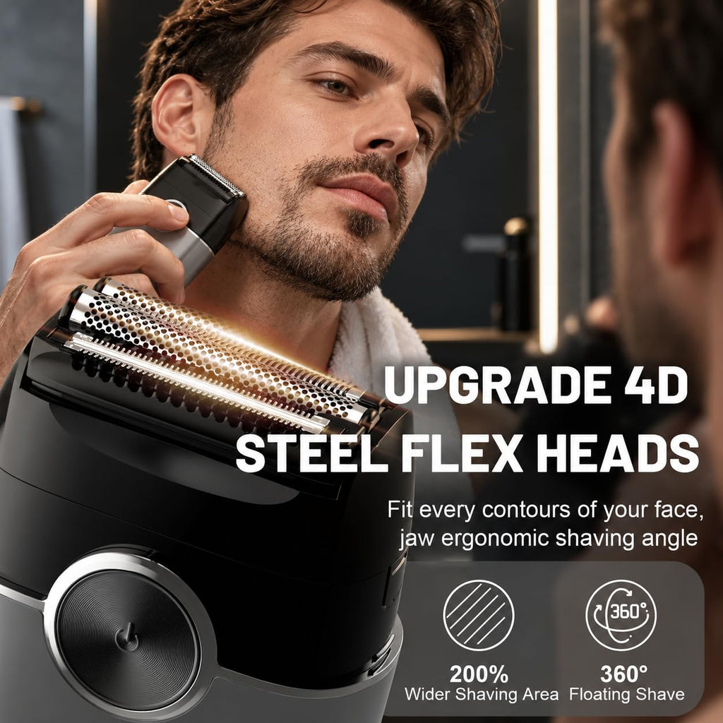 Electric Foil Shavers for Men: 4 Floating Blades & Big LED Display - Grey