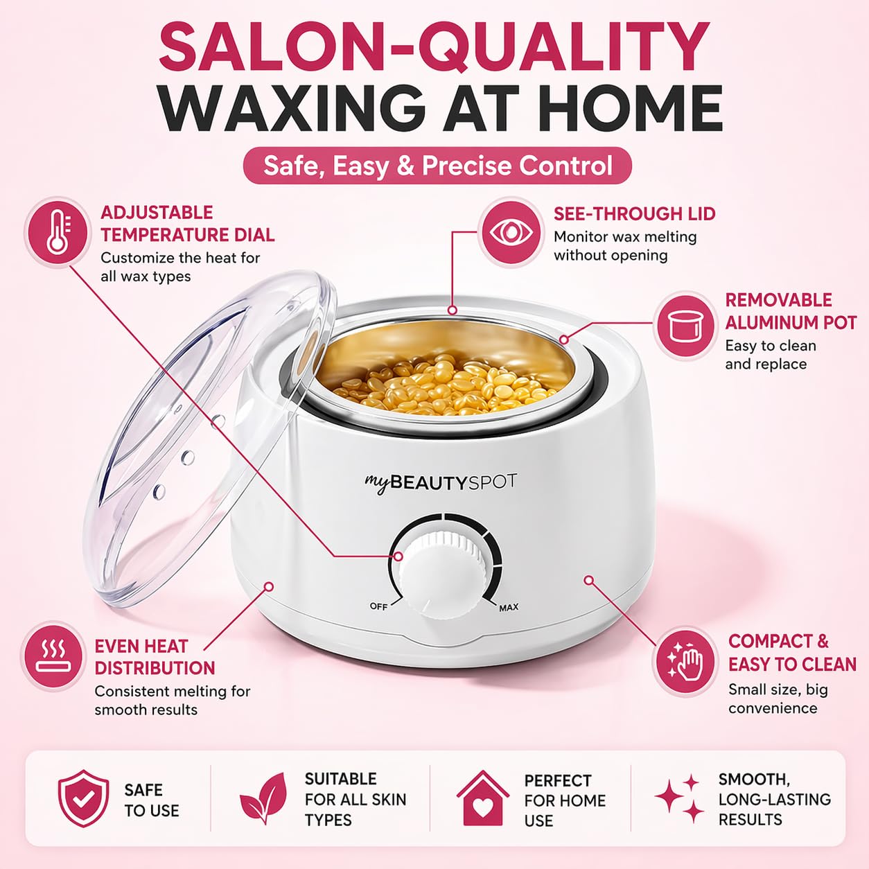 Wax Warmer for Hair Removal Kit - Electric Wax Machine for Women at Home - Full Body Bikini Brazilian - Includes Hard