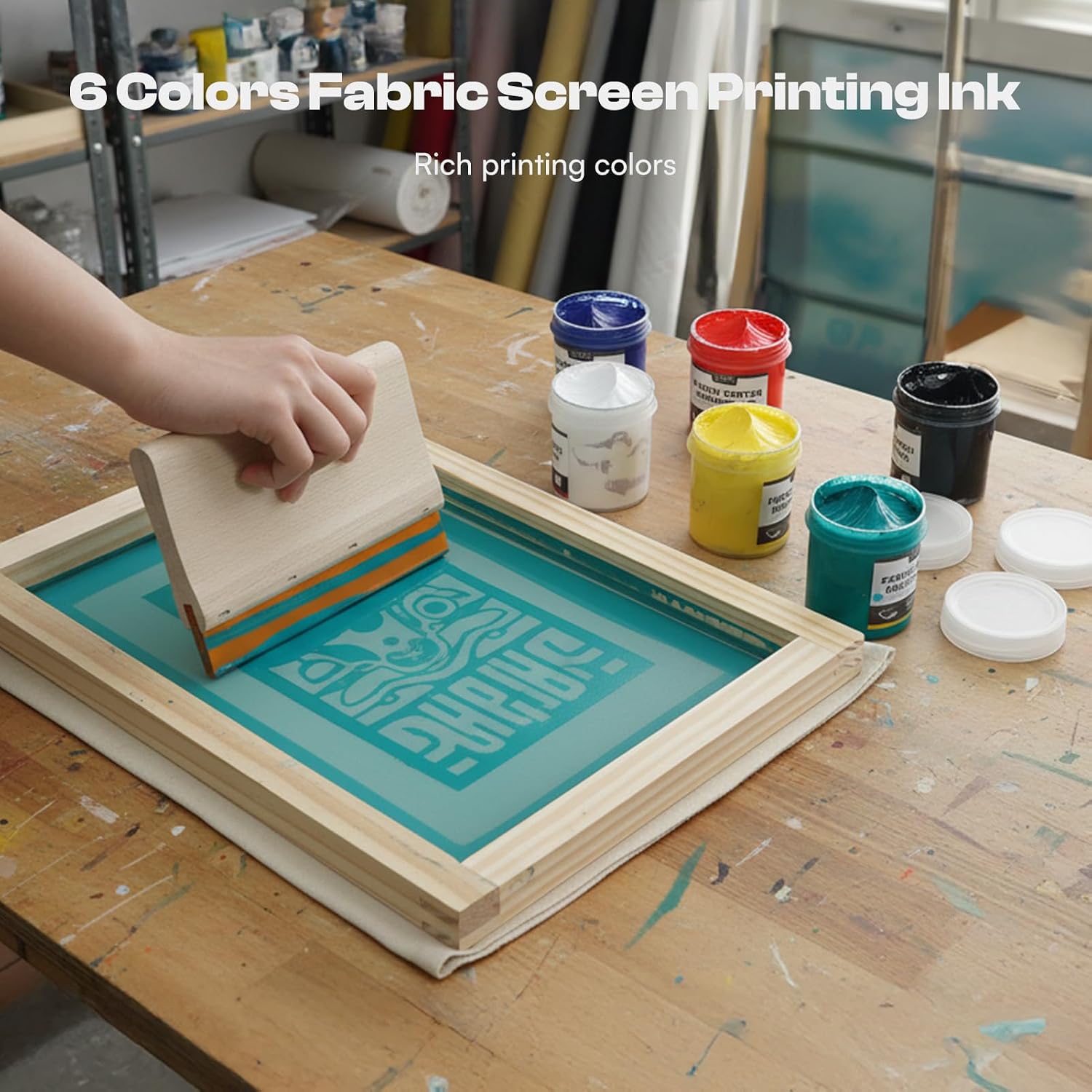 54 PCS All-In-One Screen Printing Kit with 100W LED UV Exposure Light, 3 Sizes Wood Screen Printing Frames, 6 Colors