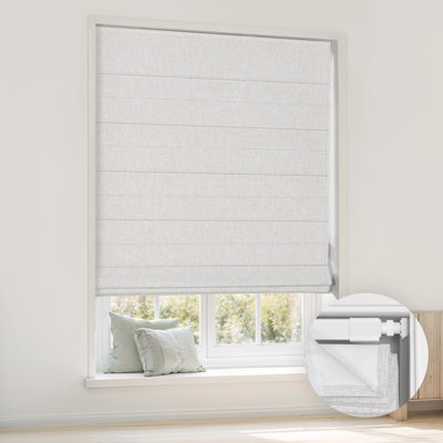 No Drill Cordless Roman Shades, 32'' W x 64'' H, Off White