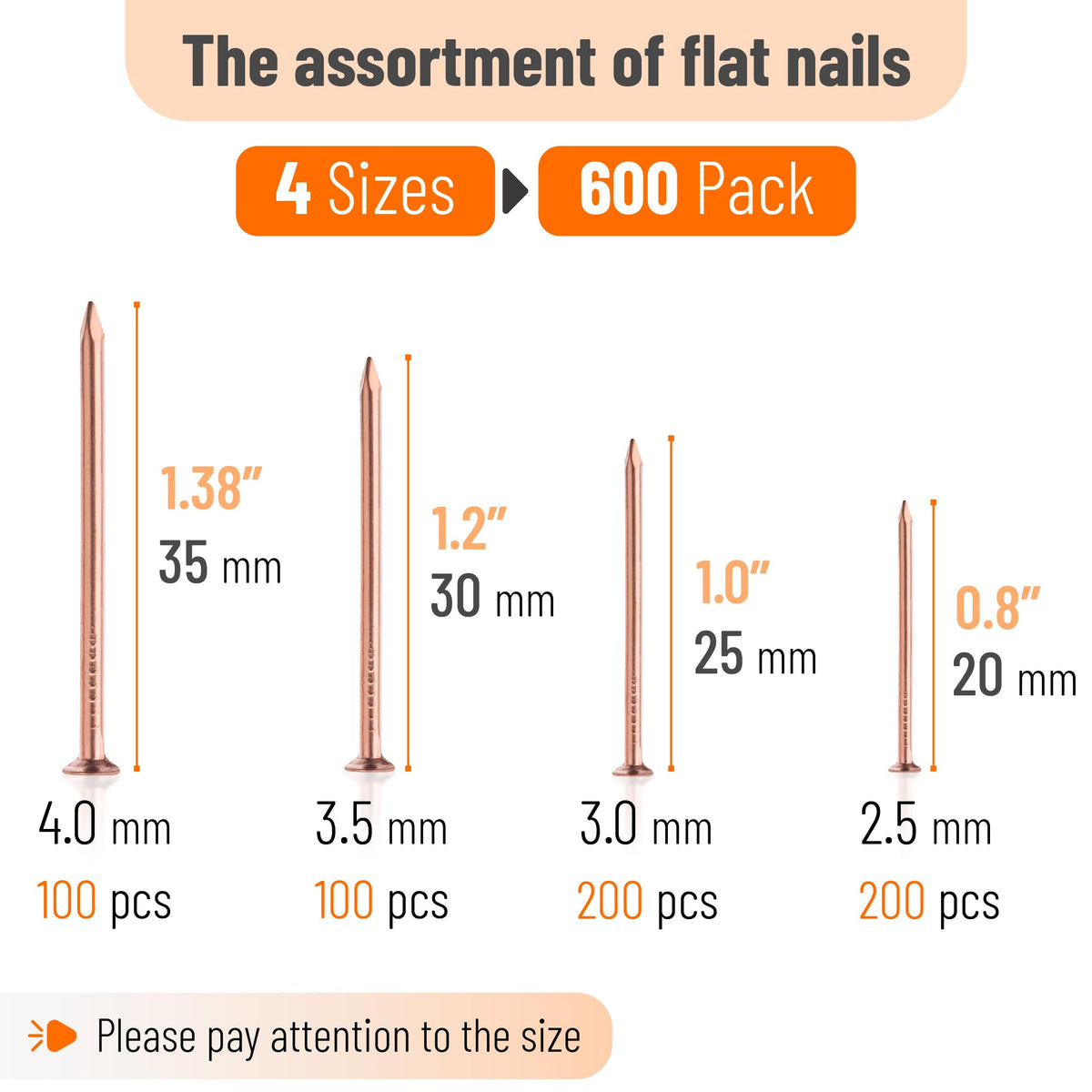 Nail Assortment Kit, 600 Pcs, 4 Sizes, Rose Gold Picture Hangers