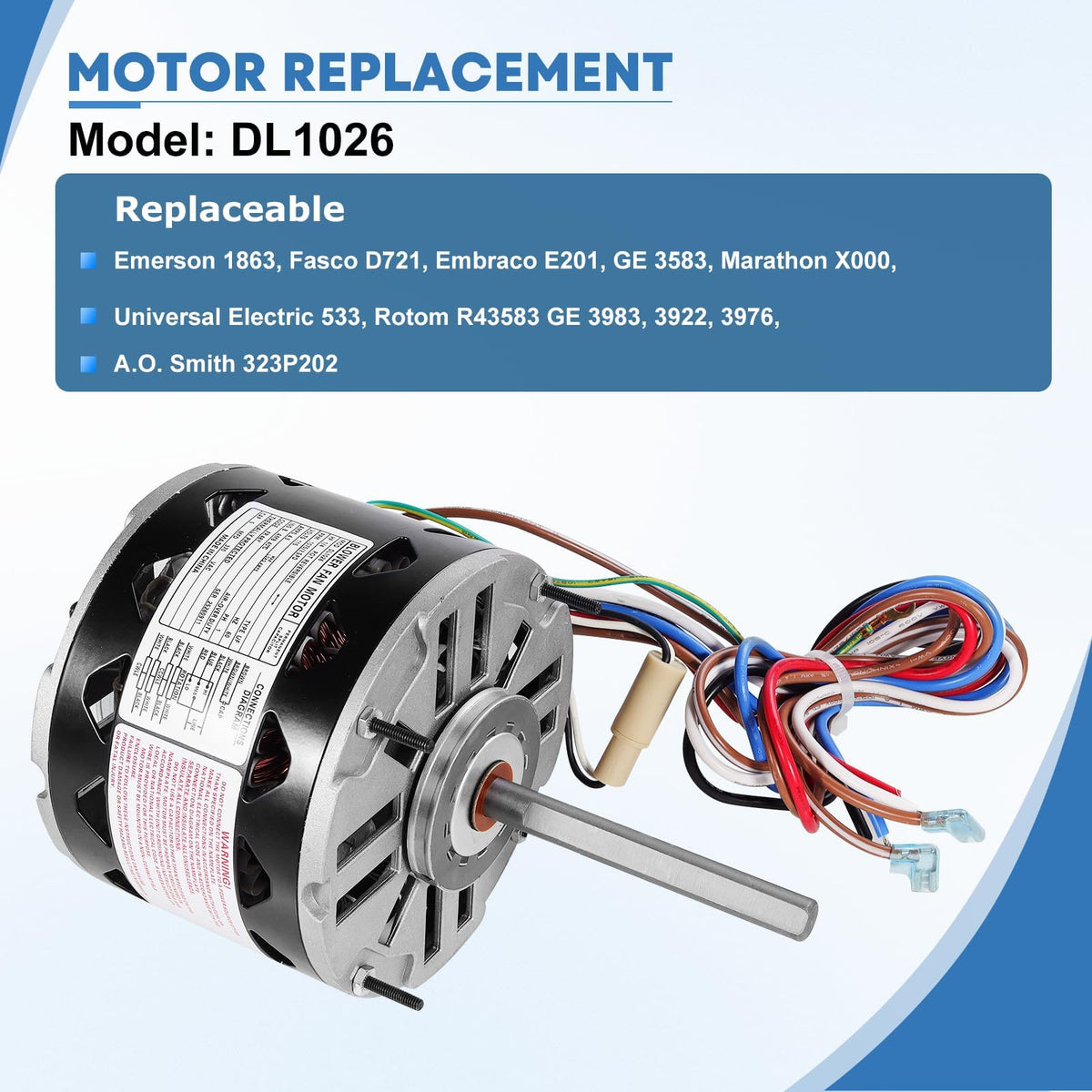 DL1026 Direct Drive Blower Motor 1/4 HP 115V, 1075 RPM 3-Speed