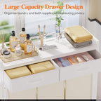 Laundry Hamper 3 Section, Large Rolling Laundry Sorter with Shelf & 2 Drawers, Pull-Out Laundry Basket Organizer with