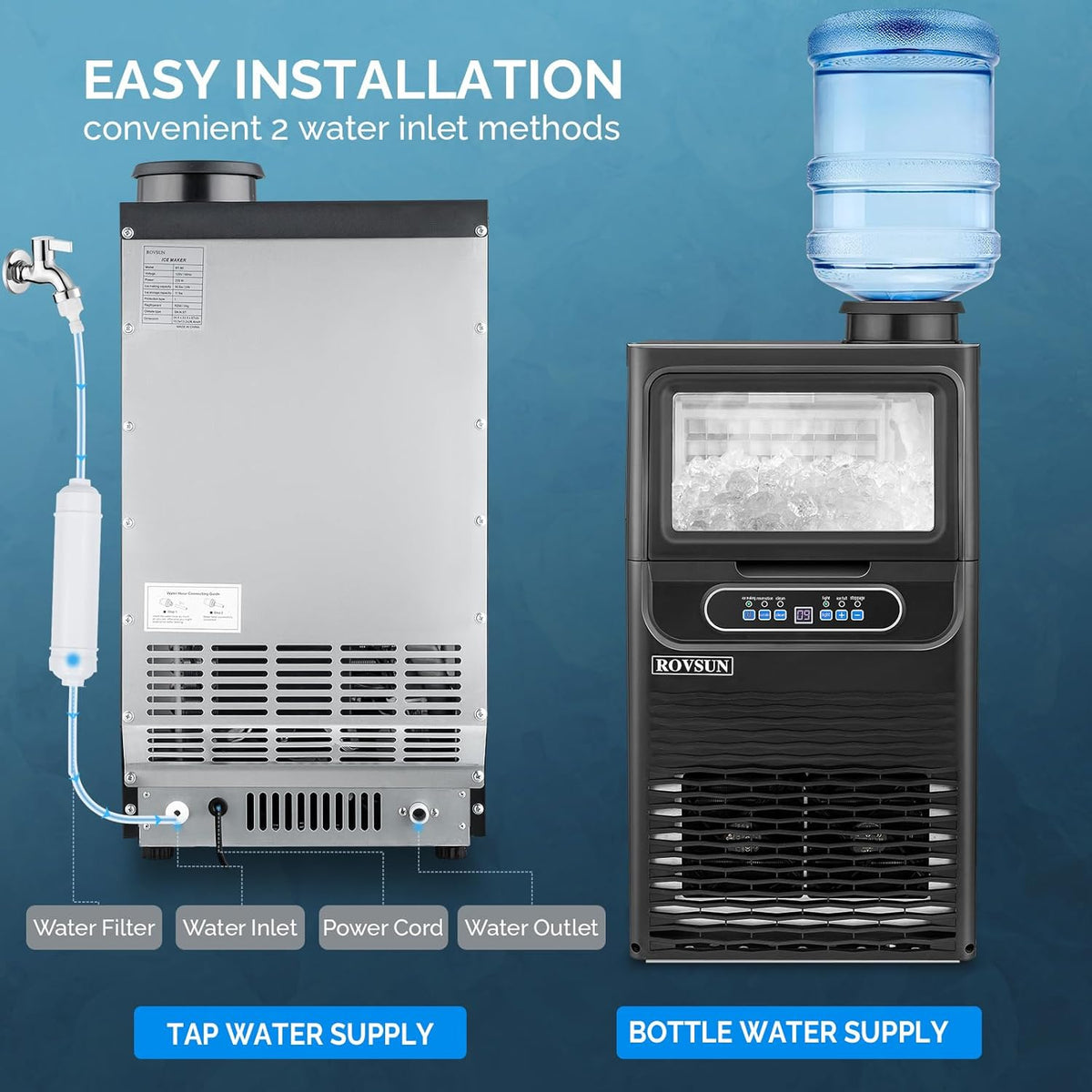 70LBS/24H Countertop Ice Maker with 2 Water Inlets, ETL Certified