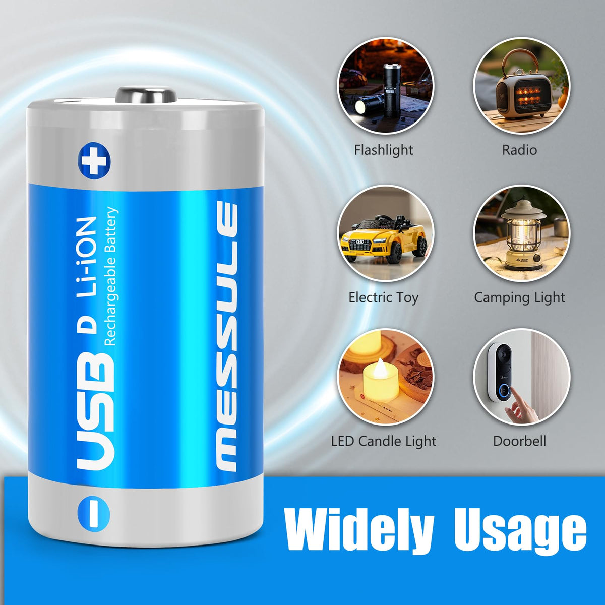 Rechargeable Lithium D Batteries with 4 in 1 USB-C Charge Cable