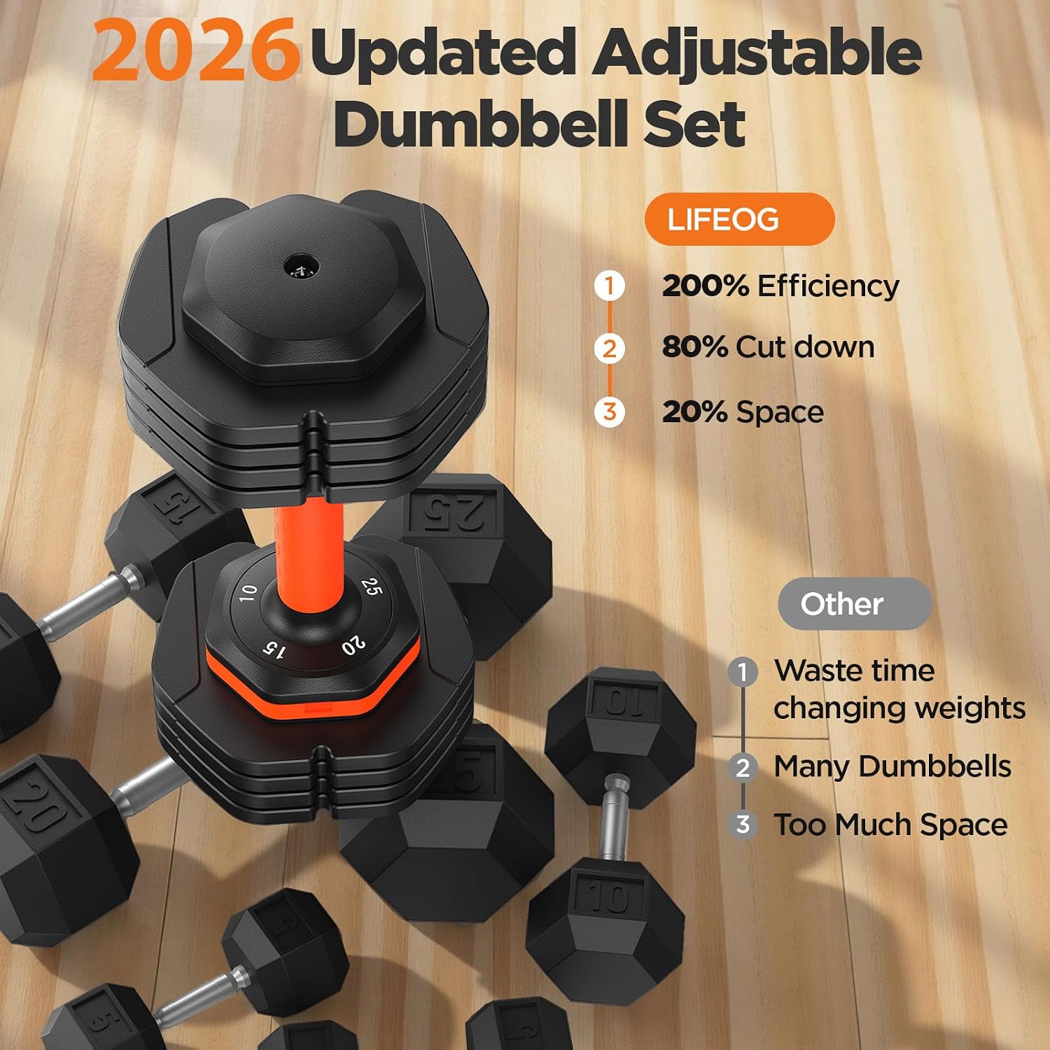 2026 FDB2 Updated Adjustable Dumbbell Set of 2, 5-in-1/10-in-1 Weights Dumbbell Set with Storage Box, 25lbs/55lbs