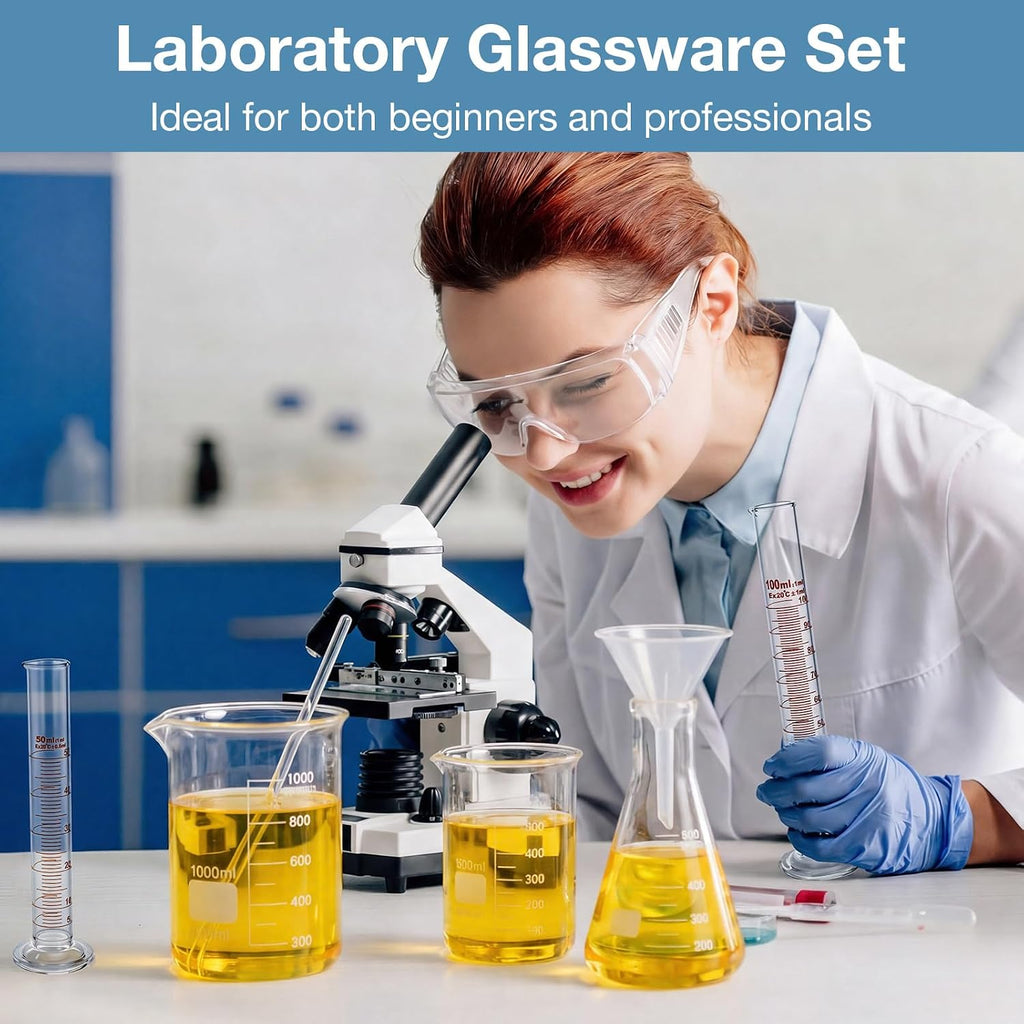 9 Pcs Lab Glass Beaker Set Includes Glass Graduated Cylinder 500ml 1000ml Erlenmeyer Flask 500ml Graduated Cylinder