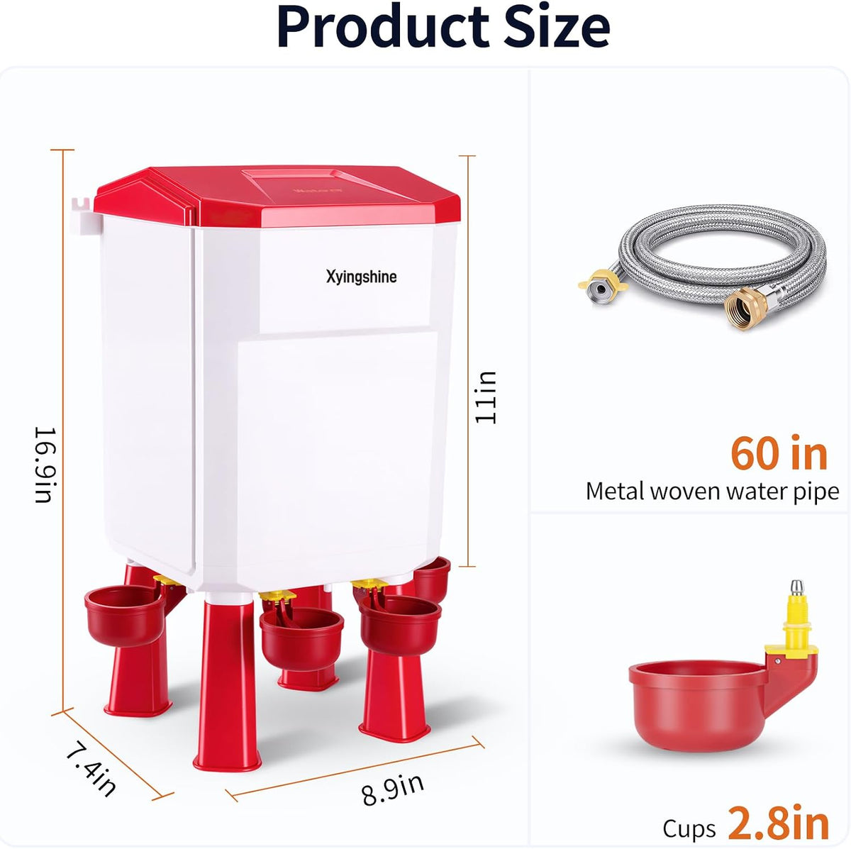 Automatic Chicken Waterer, 2 Gallon with Float Valve, 4 Cups