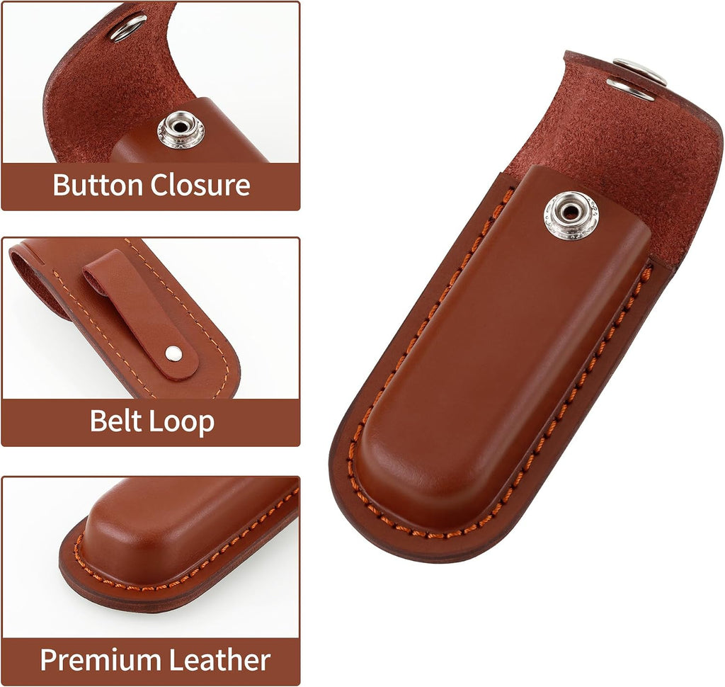Pocket Knife Sheath, 4" Folding Pocket EDC Knife Case, Portable Pouch Knife Leather Holster with Snap Closure and