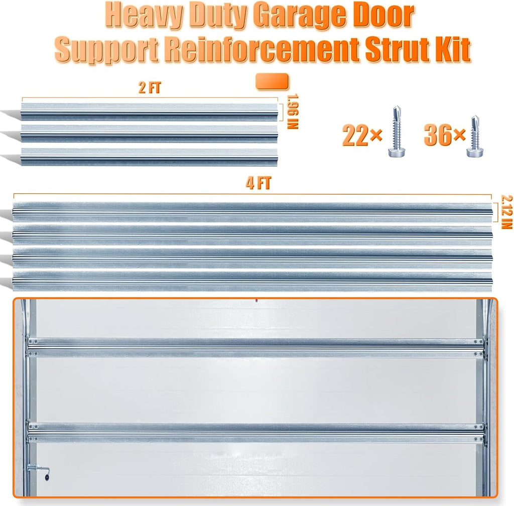 Heavy Duty Garage Door Reinforcement Struts - Ultimate Hurricane, Storm, Snow, and Wind Protection, Garage Door