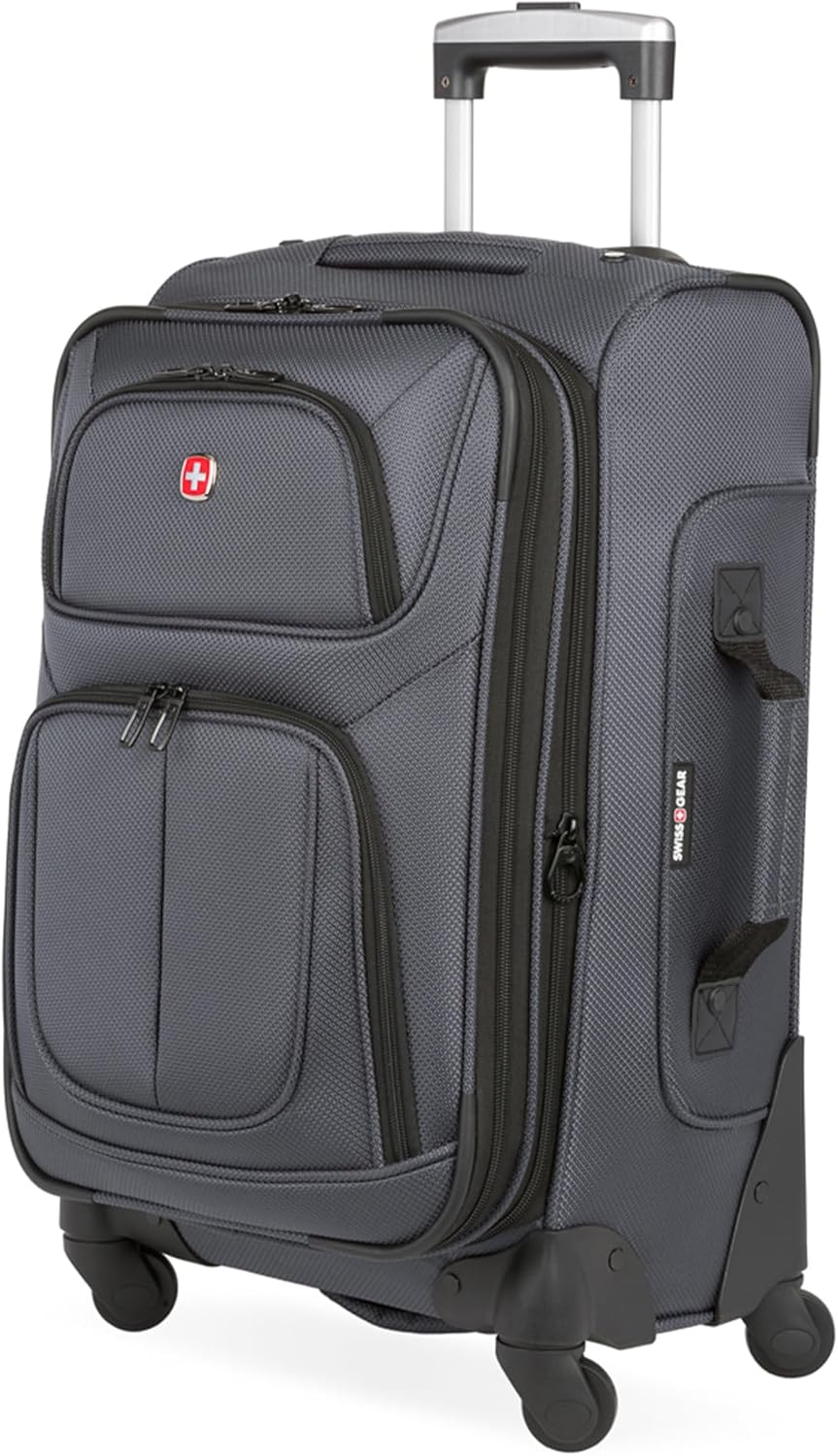 Sion Softside Expandable Spinner Luggage Durable Lightweight Travel Suitcase, Dark Grey, Carry-On