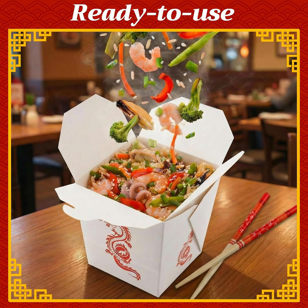 50 Sets Chinese Take out Boxes with Separated Chopsticks 16 oz