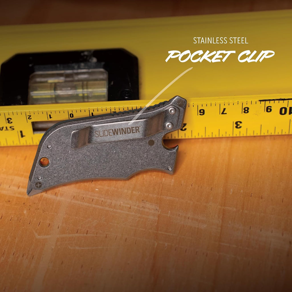 SlideWinder - Utility Knife Multitool with Standard Replaceable Razor Blade, Screwdrivers, Prybar, Bottle Opener and