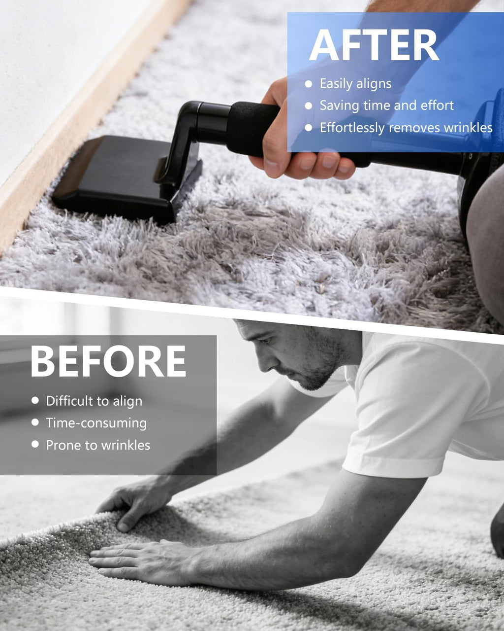 Carpet Knee Kicker Tool Kit with Carpet Tucker, Stretcher Tools for Carpet Stretching and Tucking with Anti-slip