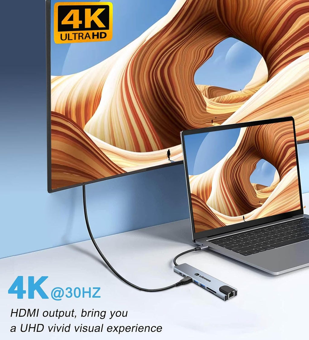 USB C Hub Ethernet HDMI Adapter, 8 in 1 Laptop Docking Station with 4K HDMI, RJ45 Ethernet 100Mbps, SD/TF Card