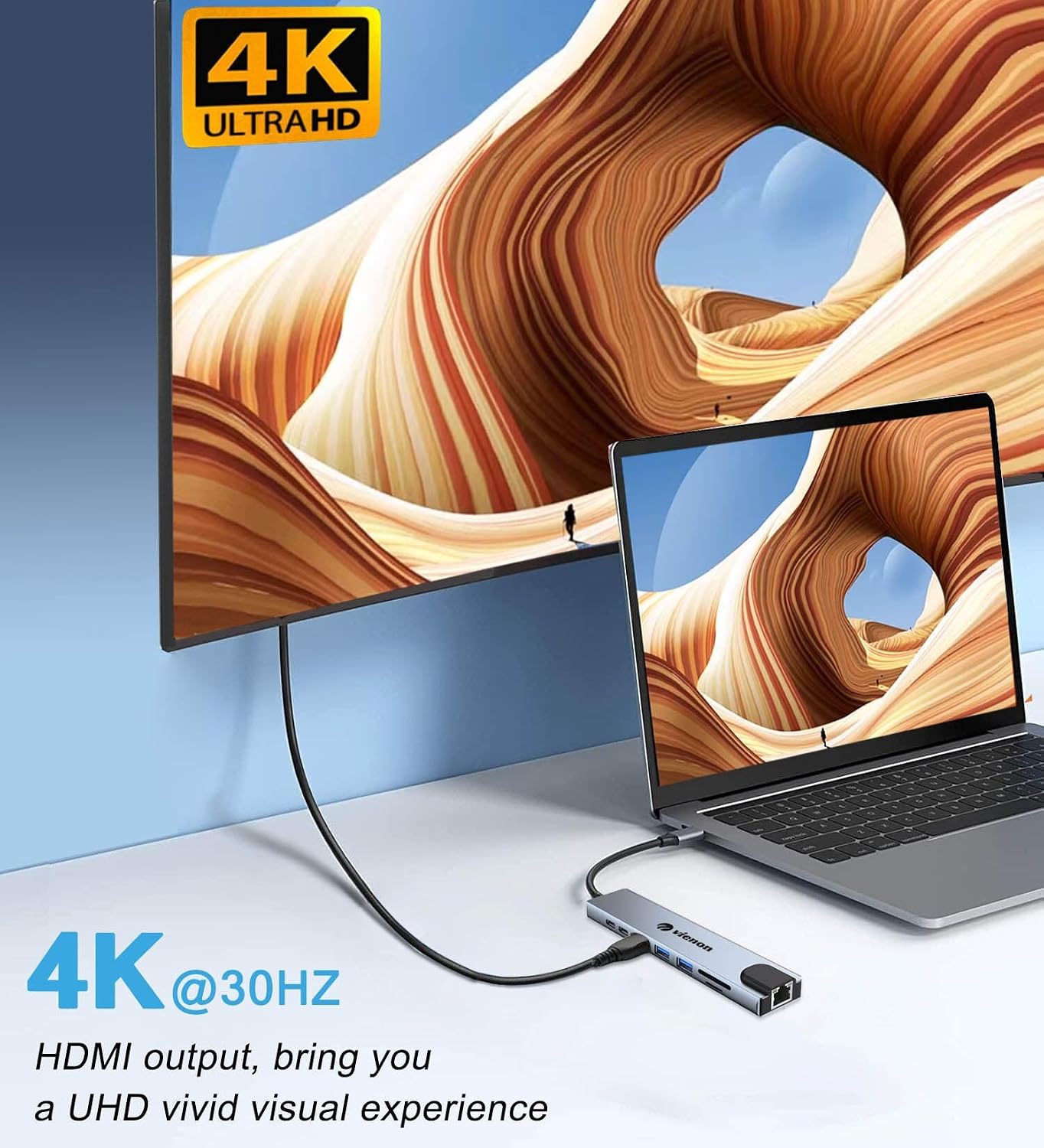 USB C Hub Ethernet HDMI Adapter, 8 in 1 Laptop Docking Station with 4K HDMI, RJ45 Ethernet 100Mbps, SD/TF Card