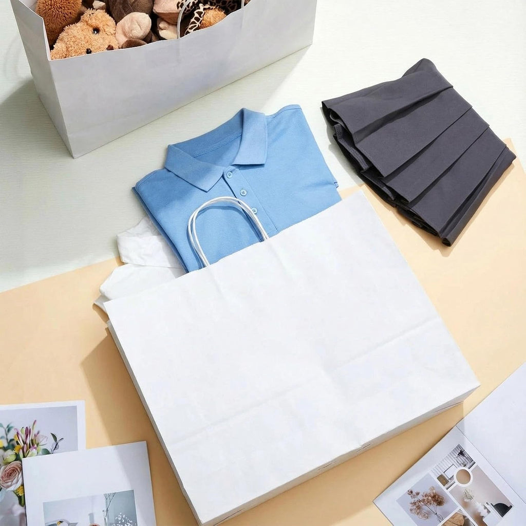 12 Pack 20 x 16 x 5 Inch Extra Large White Paper Bags with Handles