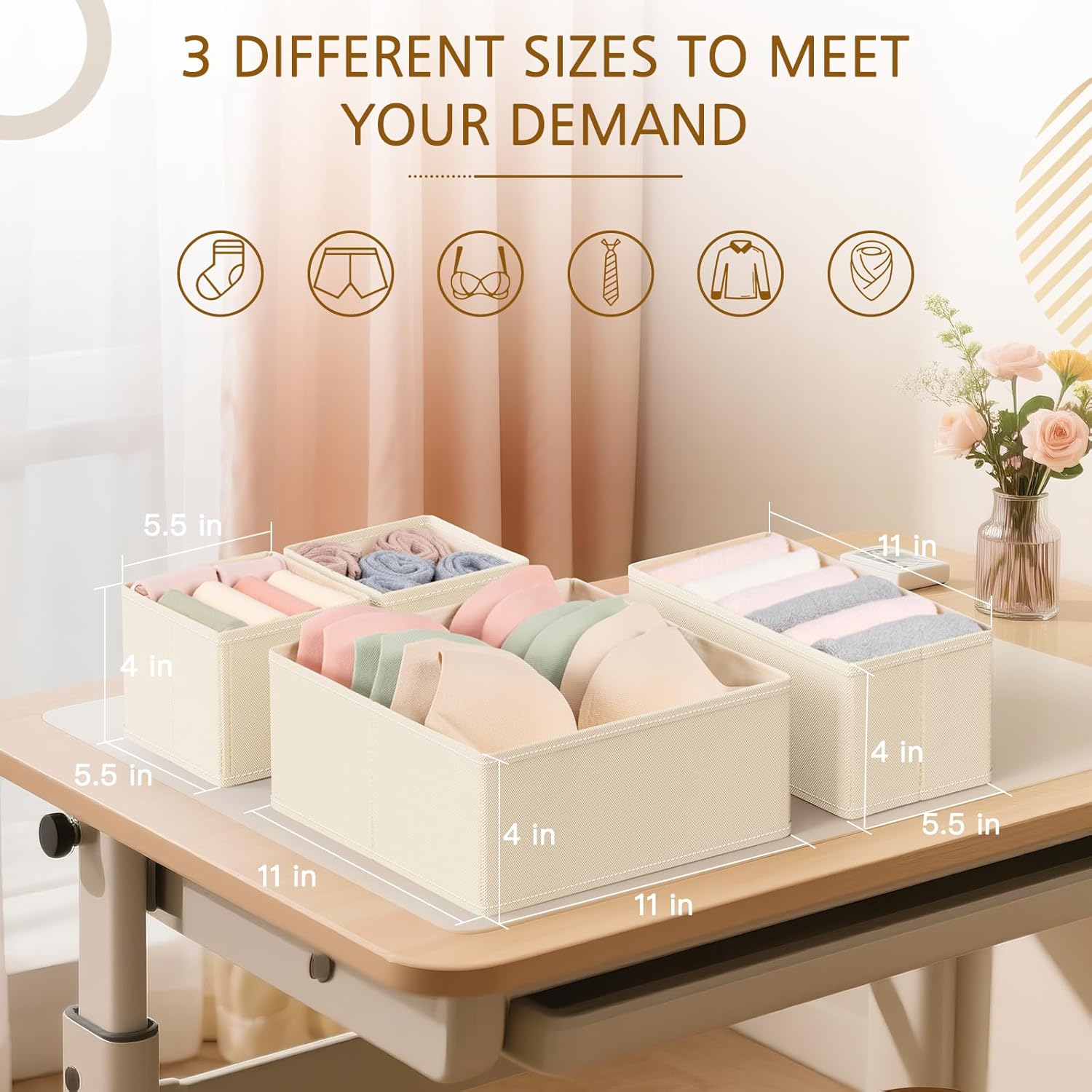 15 Pack Drawer Organizer for Clothes, Foldable Dresser Dividers with 3 Sizes, Fabric Storage Bins – Beige