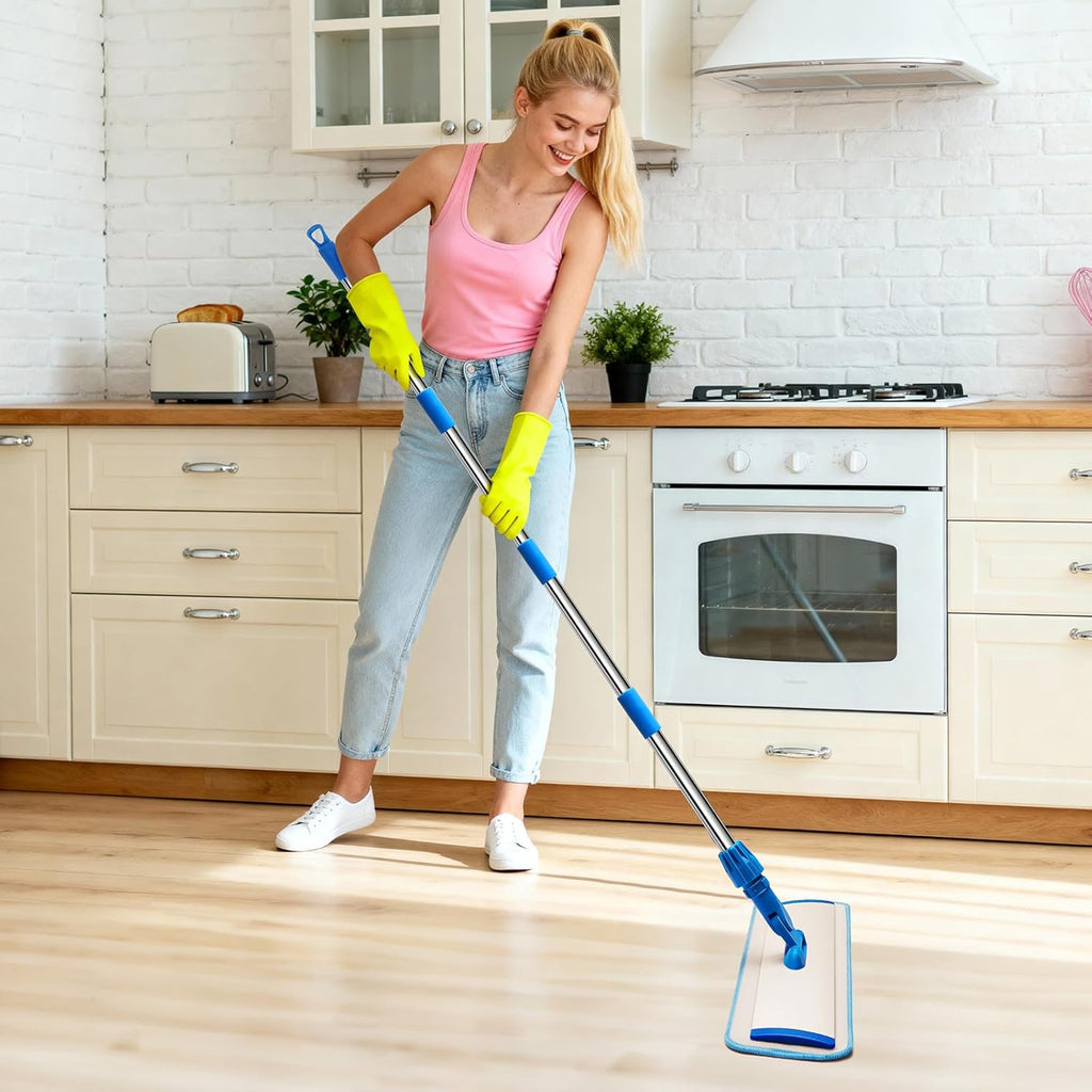 18" Professional Microfiber Mop Floor Cleaning, Flat Mop with Stainless Steel Handle,360-Spin Head with 2 Reusable