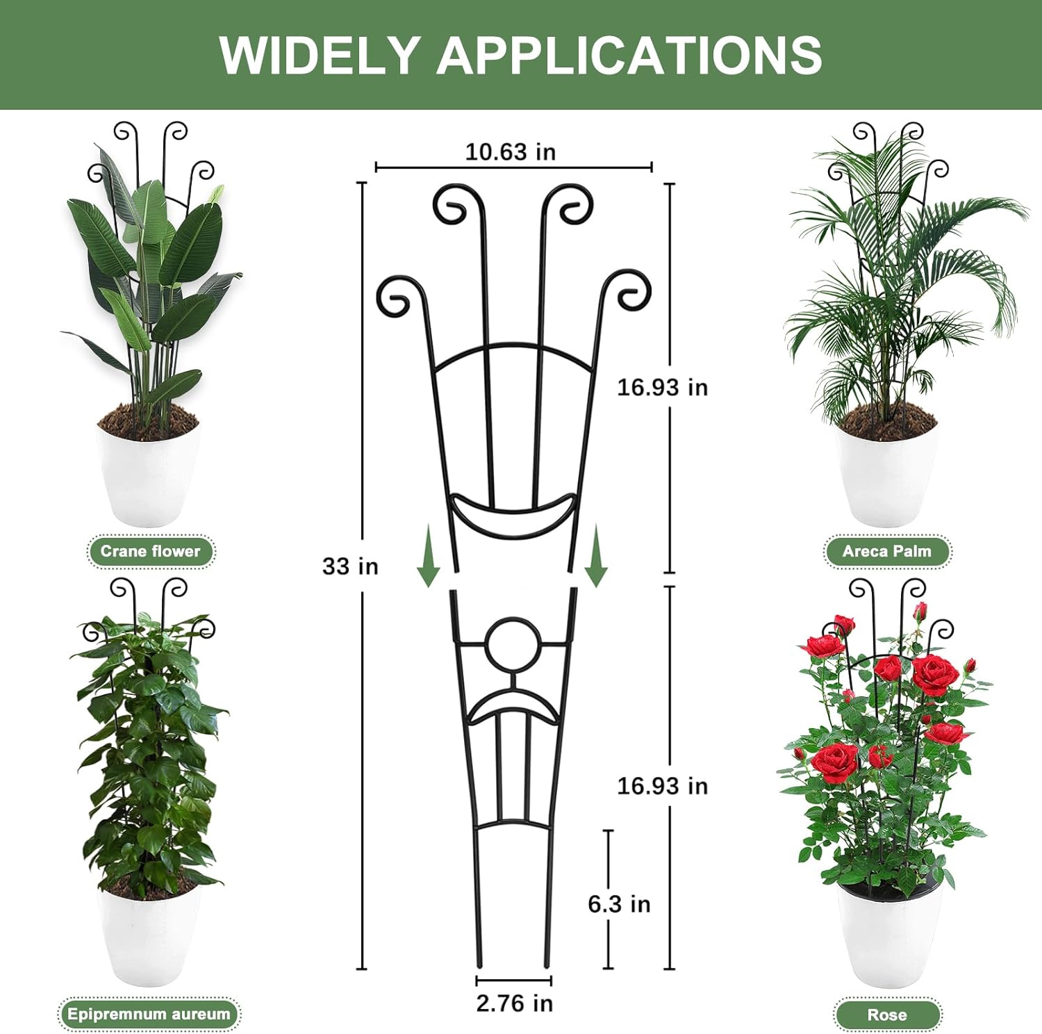 32.6in Monstera Plant Support Stakes for Indoor Plants, Metal Garden Plant Trellis for Climbing Plants, Pothos Vine
