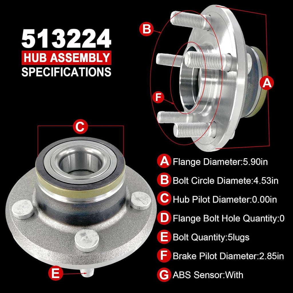 Pair 513224 Front Wheel Bearing Hub Assembly Compatible with Chrysler 300 2005-2014, for Dodge Challenger 2008-2014, Charger 2006-2014, Magnum 2005-2008, 5 Lug w/ABS