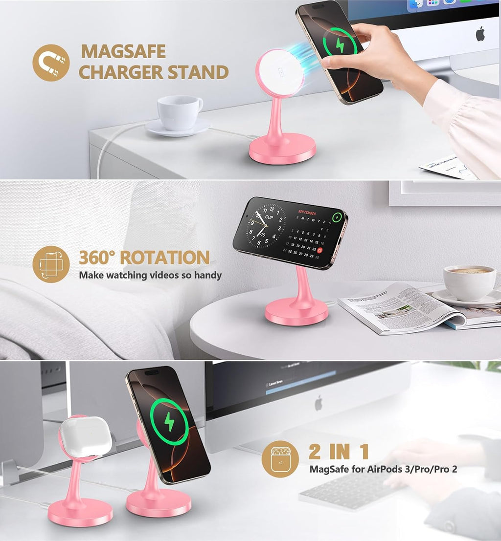 Magnetic Wireless Charger iPhone Stand, 15W Fast Mag-Safe Charger iPhone 17/17 Air/17 Pro/17 Pro Max 16/15/14/13/12